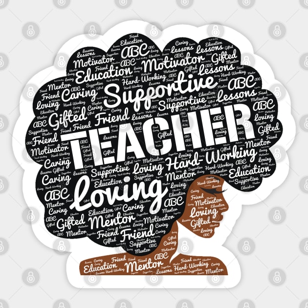 African American Teacher Words in Afro Sticker by blackartmattersshop